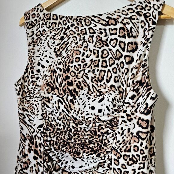 EUC CALVIN KLEIN ANIMAL PRINT SOFT STRETCY MID RUCHED MIDI DRESS SIZE M / PET L - Picture 5 of 16